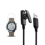 JIUJOJA for Garmin Forerunner 645 Charger, Forerunner 645 Charging Cable,Charging Clip Synchronous Data Cable and 2Pcs Free HD Tempered Glass Screen Protector for Garmin Forerunner 645 Watch