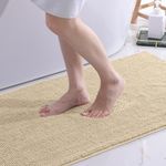 smiry Non Slip Chenille Bath Mat, 60 x 90 cm, Extra Soft Bathroom Mat, Super Absorbent Fluffy Bath Mats for Bathroom Floor, Machine-Washable Dry Bath Rug Foot Mat, Beige