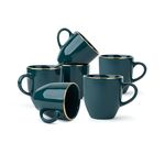 Shay Ceramic Coffee Mug Set, Set of 6, 300ml, Teal Gold | Medium Mug | Glossy Finish | Stoneware Coffee Cup Set | Ceramic Cup | Microwave Safe (Teal Gold Milk Mug, Set of 6)