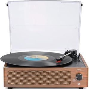 WOCKODER Vintage Record Players for Vinyl with Speakers Belt-Driven Retro Turntable for Vinyl Records Support 3-Speed, Bluetooth Playback, AUX-in, Headphone, RCA All-in-on LP Vinyl Players Brown