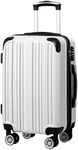 Coolife Luggage Expandable(only 28") Suitcase PC+ABS Spinner 20in 24in 28in Carry on (white grid new, S(20in)_carry on)