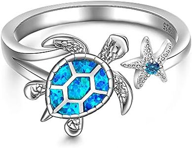 Fenthring Opal Ring Sea Turtle Rings Blue Opal Sterling Silver Adjustable Turtle Jewelry Starfish Good Luck Longevity Gifts Size 8