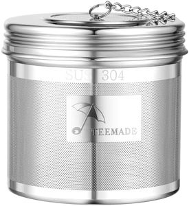 TEEMADE Extra Large Tea Infuser -304 Stainless Steel with Threaded Lid & Chain Hook-Perfect for Loose Leaf Tea,Cooking,Herbs,Iced Tea & Soup - Extra Fine Mesh Tea Strainers