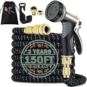 Garden Hose,150FT Hose Pipe,Expandable Garden Hose,Water Hose with Double Latex Core Pipe/Solid Brass Fitting/Metal Hose Pipe Spray Gun Nozzle,Magic Hose for Gardening/House/Car/Floor/Yard/Pet Washing
