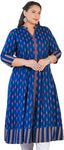 Yash Gallery Women's Plus Size Rayon Ikat Printed Anarkali Diwali Kurta (1592PLYKBLUE, Blue, 6XL)