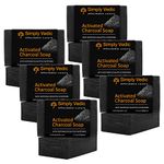 Simply Vedic Black 6-Pack Detoxifying Activated Charcoal with Eucalyptus Oil Soap Bar For Body,Hand,Face. 100% Vegan Cold Pressed With Coconut Oil, For Problem Skin,Detox,Natural Hand-Made(3.5 OzX 6)