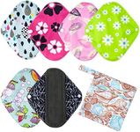 6PCS Small Cloth Menstrual Pads for Light Flow, Washable Bamboo Sanitary Pad and 1 Wet Bag(S 8 inch)