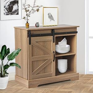 LEVEDE Sideboard Buffet Cabinet with Sliding Doors, Wooden Kitchen Cupboard Organizer with Adjustable Shelf, Spacious Storage Cabinet for Kitchen, Living Room, Entryway (80 x 35 x 71cm, Oak)