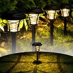 Solpex 6 Pack Solar Path Lights Outdoor,High Lumen Automatic Led for Patio, Yard Lawn and Garden(Stainless Finished, Warm White)