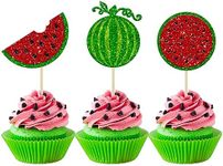 Gyufise 24Pcs Watermelon Cupcake Toppers Glitter Summer Tropical Fruit Cupcake Picks Watermelon Baby Shower Cake Decorations for Sweet Summer Watermelon Kids Birthday Party Decoration