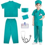 RioRand Doctor Costume for Kids,Toddler Nurse Scrubs with Accessories Dress Up Cosplay (Green, L-130/Height48.4-51.9")