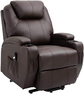 HOMCOM Fauteuil releveur, Fauteuil Relax inclinable, Fauteuil releveur avec Porte-gobelet, Fauteuil TV avec Sac de Rangement, télécommande, Similicuir métal, café-Marron