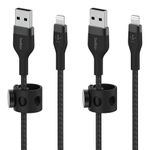 Belkin BoostCharge Pro Flex Braided USB Type A to Lightning Cable (2M/6.6FT), MFi Certified Charging Cable for iPhone 13, 12, 11, Pro, Max, Mini, SE, iPad and More, 2-Pack, Black