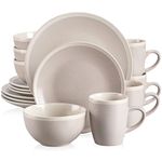 vancasso Matte Sesame Glaze Dinner Set, 16-Piece Crockery Set with 4-Piece Dinner Plate, Dessert Plate, Cereal Bowl and Mug. Light Grey