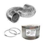 LOOTICH Sturdy 8 Inch 8 Feet Non-Insulated Flex Air Aluminum Ducting Vent Hose for HVAC Ventilation 2 Stainless Steel Clamps included