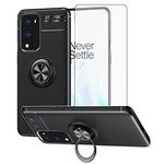 Asuwish Phone Case for Oneplus 9 OnePlus9 5G with Tempered Glass Screen Protector Cover and Accessories Magnetic Ring Holder Stand Slim Cell One Plus9 On Plus 1plus One+ 1+ 1+9 Nine G5 Women Men Black