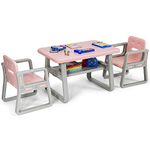 COSTWAY Kids Table and Chairs Set, Children Play Tables with Storage Rack, 3PCS Toddler Activity Furniture for Learning, Drawing, Dining (Pink)