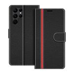 COODIO Phone Case For Samsung Galaxy S22 Ultra 5G, Magnetic Flip Leather Case For Samsung Galaxy S22 Ultra 5G Wallet Case, Black/Red