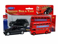 London Double Decker Red Bus and Black Taxi Mini Models (Pull Back & Go Action) Made of Die Cast Metal and Plastic Parts