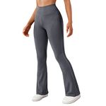 DOULAFASS Women Flared Leggings Bootcut Yoga Pants High Waisted Ribbed Sports Running Leggings Workout Gym Dance Ladies Yoga Pants Grey