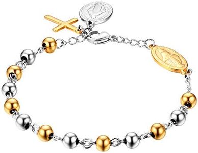JewelryWe Pulsera Cuentas Virgen María: Pulsera para Hombre y Mujer de Rosario con Colgante en Forma de Cruz Acero Inoxidable - para Uso Diario Ocio Cosplay Regalos
