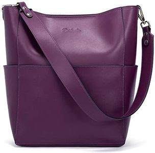 BOSTANTEN Women's Leather Designer Handbags Tote Purses Shoulder Bucket Bag Purple