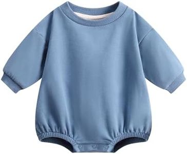 Bafeicao Baby Boy Girl Sweatshirt Romper Organic Cotton Solid Color Long Sleeve Bubble Romper Oversized Warm Fall Winter,Blue,12-18M