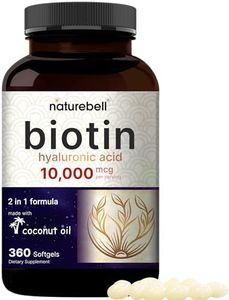 Biotin 10000mcg + Hyaluronic Acid 25mg | 250 Coconut Oil Softgels, Premium Biotin Vitamins for Hair Skin and Nails, Highly Purified and Bioavailable, Quick Release - by Naturebell