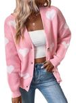 SHENHE Women's Button Down Cardigan Cute Heart Print V Neck Soft Cardigan Sweater Coat, Light Pink, Large