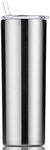 Gteller Double Wall 18/8 Stainless Steel Vacuum Slim Skinny Tumbler with Straw and lid, Insulated Travel Mug Keeping Beverage Cold and Warm (Stainless Steel, 20oz)