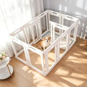 Qoility 12 Panels Clear Dog Playpen, Modular 2 Room & Toilet Area, Height 30", Ideal for Small & Toy Dogs, White