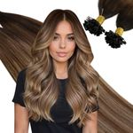 Ugeat Human Hair Extensions Flat Tip 16 Inch Keratin Hair Extensions Real Human Hair #2/6/12 Dark Brown to Medium Brown with Light Brown Balayage Hair Extensions Flat Tip Human Hair Extensions