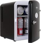 Koolatron Retro Mini Portable Fridge, 4L Compact Refrigerator for Skincare, Beauty Serum, Face Mask, Personal Cooler, Includes 12V and AC Cords, Desktop Accessory for Home Office Dorm Travel, Black