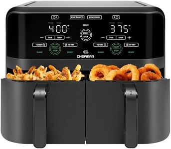 Chefman 6 Quart Dual Basket Air Fryer - Digital Touchscreen, Smart Sync Finish, Hi-Fry, Auto Shutoff, 2 Independent 3QT Nonstick Dishwasher-Safe Frying Baskets - Digital Double Air Fryer - Black