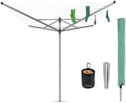 Brabantia - Lift-O-Matic - 50M of Clothes Line - Adjustable in Height - UV-Resistant & Non-Slip Lining - Umbrella System - with Ground Spike 45 mm & Cover - Metallic Grey