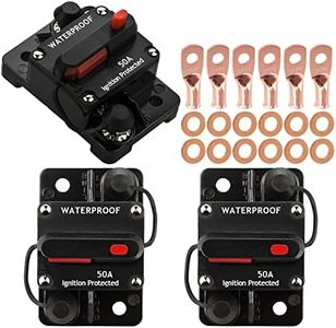 Hamolar 3 Pack 50A Auto Car Stereo Audio Circuit Breaker Fuse 12-48VDC Manual Reset Button Switch Fuses, with Wire Lugs Copper Washer