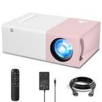 KHQ Projector HD 1080P Supported Portable Projector, Movie Projector for Outdoor Indoor Home Theater, Compatible with Android iOS Windows Devices Tablet TV Box PS5 Roku HDMI etc - Pink White