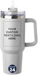 DISCOUNT PROMOS Custom Alps Stainless Steel Travel Mugs with Handle 40 oz, Set of 24, Personalized Bulk Pack - Ideal for Outdoor Adventures and Daily Commute, Great for Water or Coffee - White