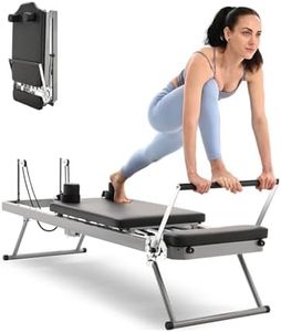 Máquina reformadora de pilates plegable para entrenamiento en casa y gimnasio, equipo de ejercicio de pilates con 5 resortes de resistencia de metal, una pelota de yoga incluida