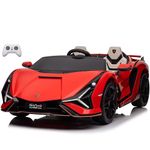 Voltz Toys Ride-on Car for Kids, 24V Lamborghini SIAN, 4WD Battery Powered Electric Car with Remote Control, EVA Wheels, Open Doors, Storage, Leather Seat, LED Lights & Music for Kids (Red)