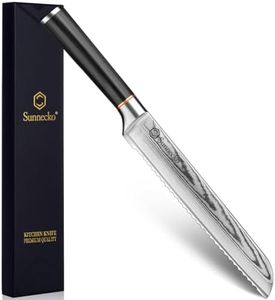 Sunnecko 8 Inch Japanese Damascus Bread Knife - VG10 Steel Serrated Slicer | Ultra Sharp 12° Edge for Homemade Sourdough & Crusty Loaves Professional Cake Slicer Gift for Mom and Dad, Christmas Gift