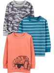 Simple Joys by Carter's Baby Boys' 3-Pack Long Sleeve Shirts, Camo/Monster Trucks/Stripe, 2T