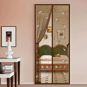Classic Mosquito Net for Door Feather Style Magnetic Curtain Auto Closing Insect Screen for All Door Types with Self Adhesive Hook Tape (195X95, Brown-Polyester)