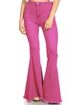 ANNA-KACI Women's Fashion High Waist Long Denim Bell Bottom Jeans Flared Pants, Rose Red, Large