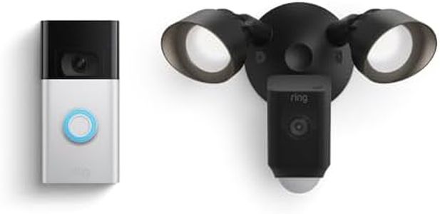 Ring Floodlight Cam Wired Plus, Black with Ring Video Doorbell, Satin Nickel