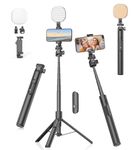 Gahenwo Vlogging Kit, 61" Selfie Stick with Light, All-in-1 Phone Tripod with Selfie Light & Wireless Remote, Portable Phone Tripod Stand Compatible with iPhone/Android/Action Camera