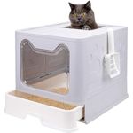 Qpets® Oversized Enclosed Cat Litter Box with Odor Door, Foldable cat Litter Tray, Drawer Design Litter Box for Cats Large Size Anti Spill Easy to Clean Up(51*41*38CM)