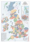 UK Wall Map – Laminated Large Map - Counties, District and Unitary Authority Boundaries | Local District Councils, Roadmap, Postcode Areas, London Boroughs, Population Figures