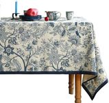 ISAENNE French Floral Tablecloth for Square Tables,Linen Table Cloth with Blue Flowers Pattern,Heavy Durable Table Cover for Dining Kitchen Decor Party Banquet Christmas,67"*67"