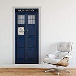 NICEWL Self Adhesive 3D Door Murals Peel and Stick Decor Stickers Police Box Blue UK Tardis Giant Fantasy Art Canvas Wallpaper Removable Art Poster (90x210cm)